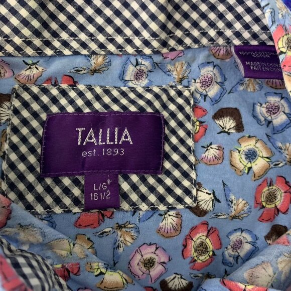Tallia Button Up Long Sleeve Dress Shirt L Blue Floral Flip Cuff Point Collar - Picture 7 of 7